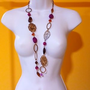 Fall ornamental necklace with gold leaves and crystals